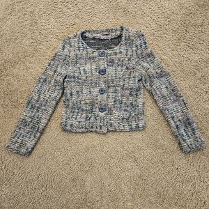 LUMA Italian Chic Tweed Button-Up Wool Blend Cardigan/ Jacket, Size Small